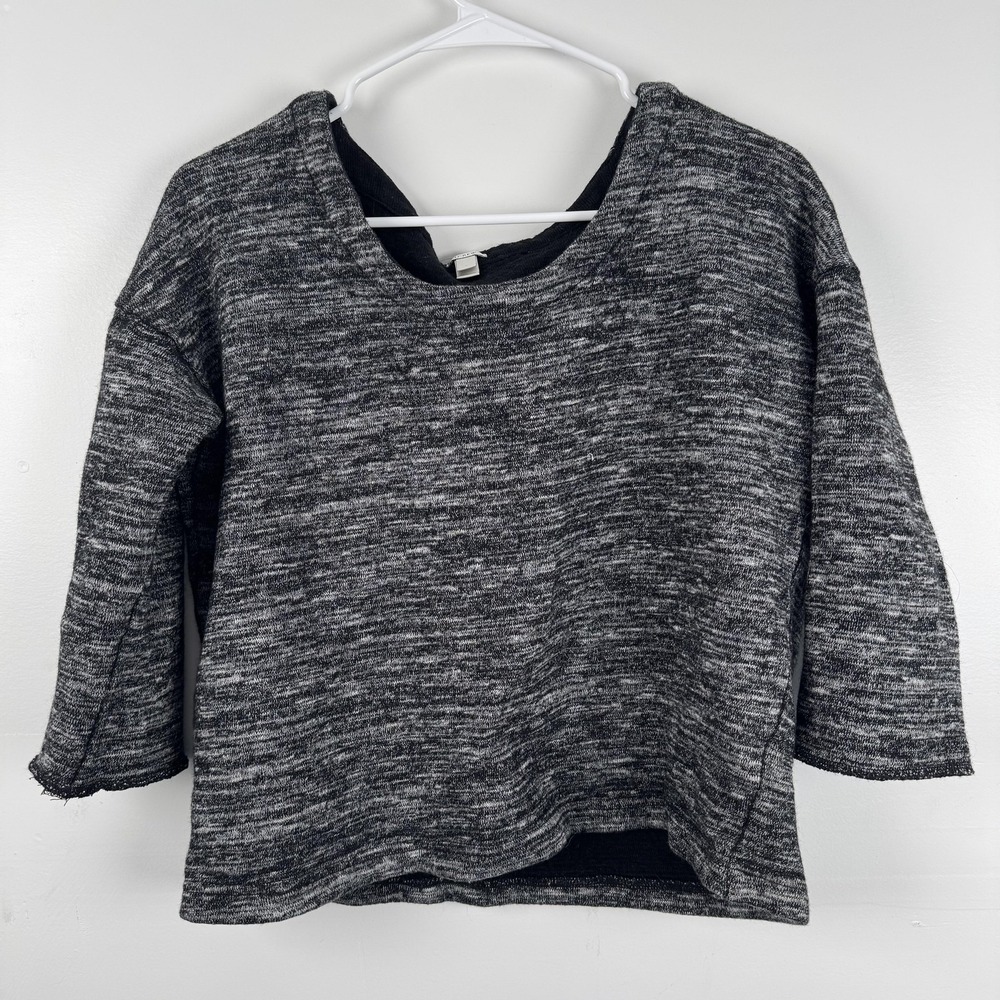 J Crew Sweater Womens Medium Wool Blend Pullover 3/4 Sleeve Marled Gray Black